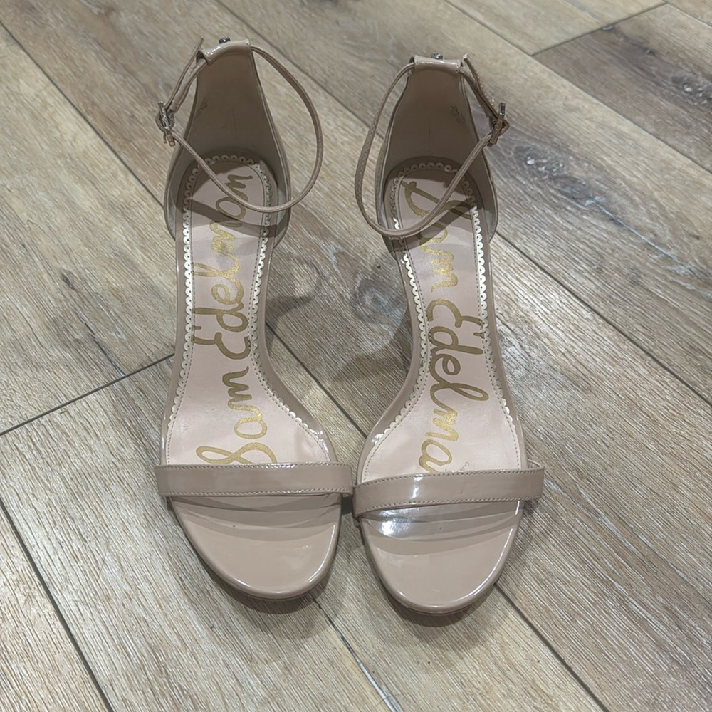 Sam Edelman Patti Nude Tan Strappy Ankle Sandal Pump Heel Business Neutral 10.5M